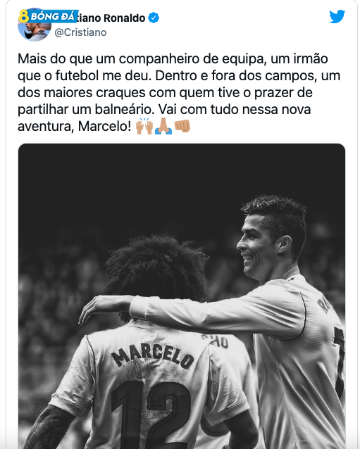 Ronaldo gửi lời tri ân đến Marcelo trên twitter